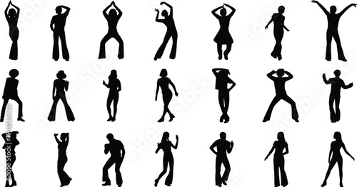 Set of domestic cat silhouettes featuring various feline poses like sitting, walking, jumping, stretching, and playing for pet shop and animal veterinary graphics.