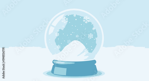 A winter-themed snow globe souvenir featuring a snowy map of Australia and falling snowflakes.