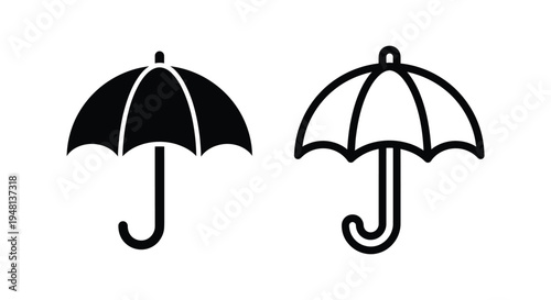 Two umbrella icons one solid and one outlined presented side by side