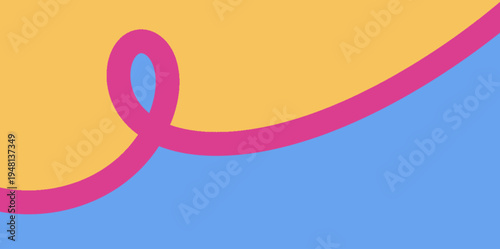 Abstract Pink Swirl Vector Illustration. Vibrant pink loop line on yellow and blue background. Minimalist abstract vector illustration background for modern creative design projects and posters.
