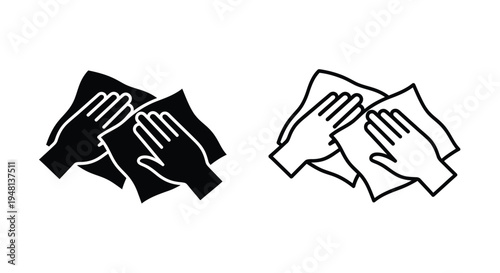 Hands washing with soap black and white icon set illustration