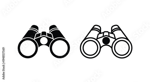 Two black and white illustrations of binoculars side by side