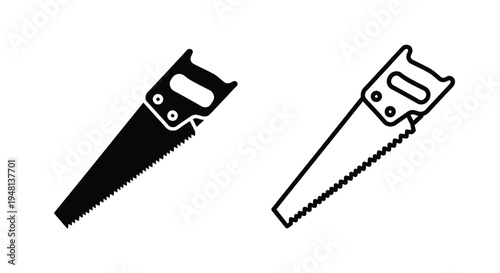 Simple black and white illustration of two hand saws depicted side by side