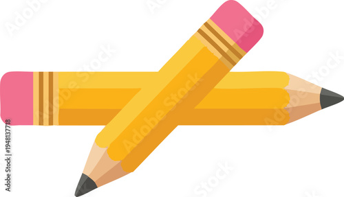 Two crossed yellow pencils with pink erasers