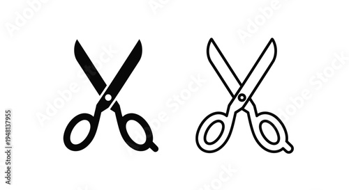 Two pairs of scissors depicted in a simple black and white line art style