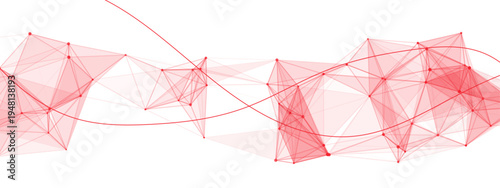 Abstract geometric red background with 3d origami triangles and colorful pink and yellow vector shapes in a modern polygon pattern design 