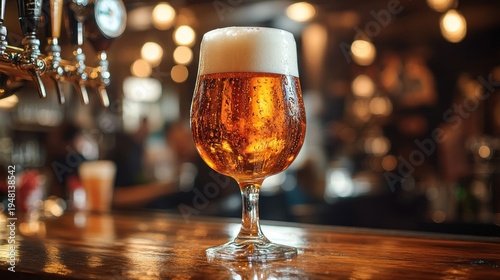 Craft beer in a cozy bar setting creates warm and inviting atmosphere for friends