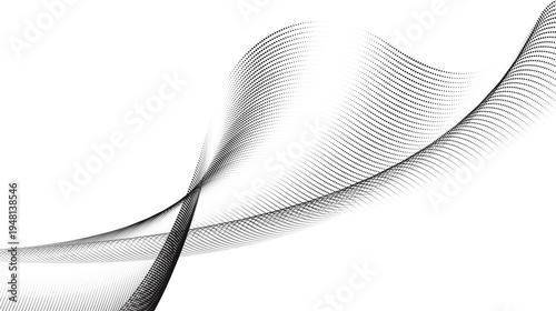Abstract vector illustration: dynamic particle waves in a flowing halftone gradient.