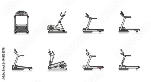 Collection of various modern exercise machines for fitness.