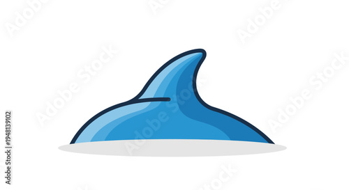 A simple cartoon shark fin emerges from the water.