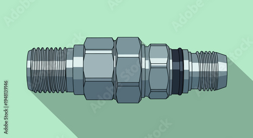 Vector illustration of a hydraulic hose fitting on a light green background