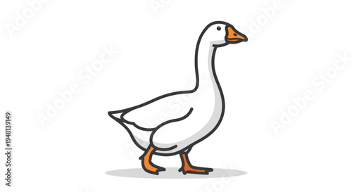 Simple white goose standing on a clean background