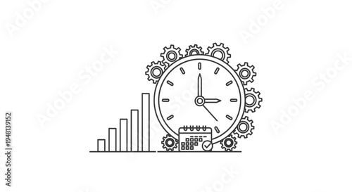 Clock with gears and graph.
