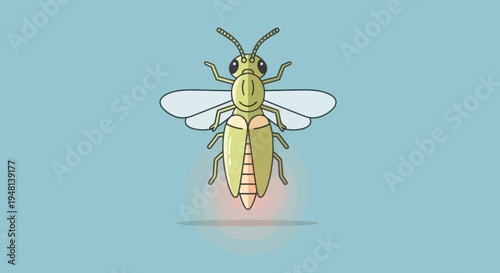 Cute cartoon firefly glowing with a happy face illustration