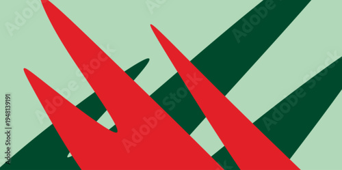 Dynamic Sharp Spiky Vector Background. Energetic vector illustration with sharp spiky red and dark green elements overlapping for a high-impact and aggressive design style.