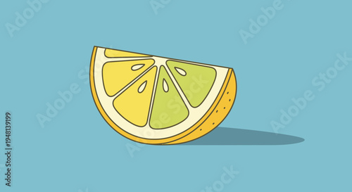 Simple vector illustration of a lemon slice on a blue background.