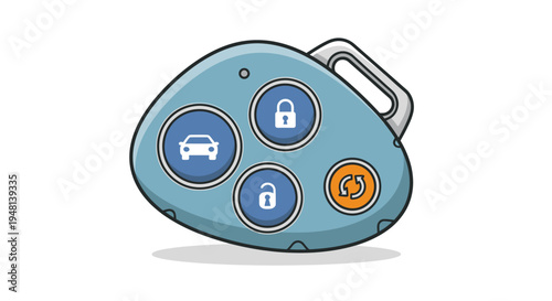 Cartoon car key fob with lock, unlock, and start buttons