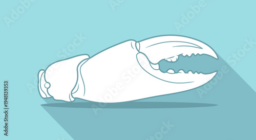 White crab claw illustration with blue background and shadow