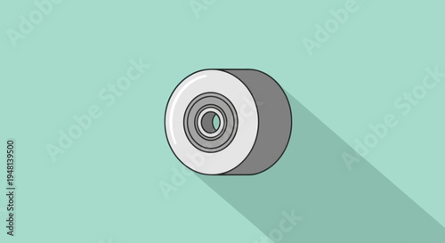 A single roller skate wheel with a bearing on a turquoise background.