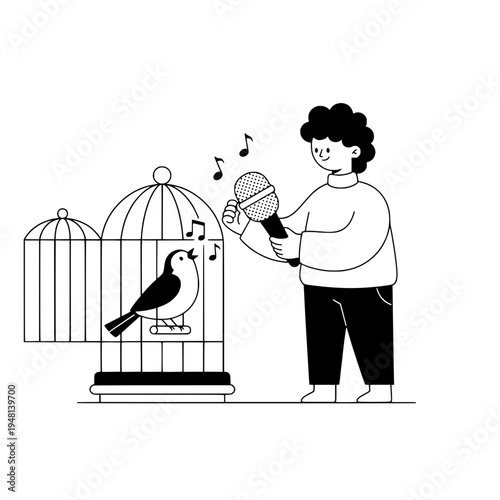 Podcast producer adjusting a boom arm microphone for studio quality sound or Studio setup with a boom arm microphone for crisp recording