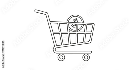 Shopping cart with coin inside.