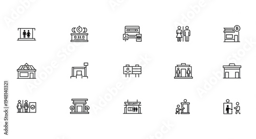 Collection of Minimalist Public Space Icons for Urban Design.
