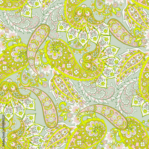 Seamless pattern based on traditional Asian elements Paisley. Traditional colorful seamless paisley vector pattern. Pattern for textile design or fabrics. Fashionable delicate design