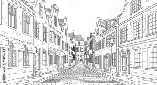 Detailed Sketch of a European Canal Cityscape.