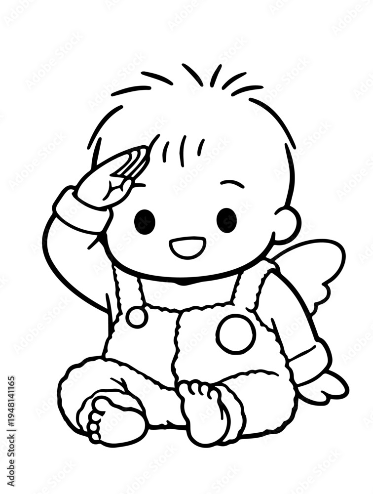 Fototapeta premium Cute baby angel saluting illustration