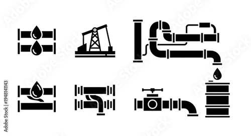 Oil and Gas Industry Infrastructure - Pipelines, Oil Rigs, and Valves.