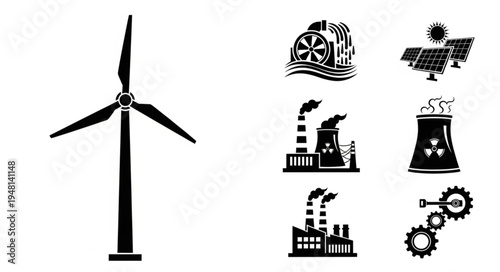 Diverse Energy Sources - Wind, Hydro, Solar, Nuclear, and Fossil Fuels.