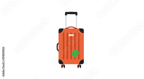 Orange Rolling Suitcase with Black Accents and Handle.