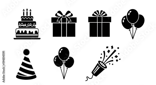 Birthday Gift Set with Boxes Balloons and Party Popper