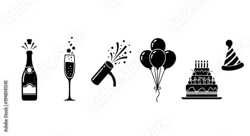 Celebration Elements with Party Popper Champagne and Balloons