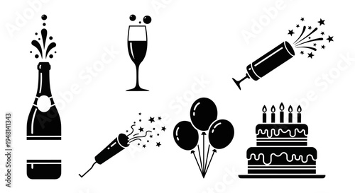 Celebration Background with Party Poppers and Balloons