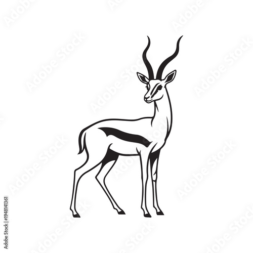 A drawing of an antelope with long horns