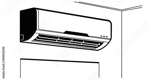 Wall-Mounted Air Conditioner Unit Illustration for Home Cooling.