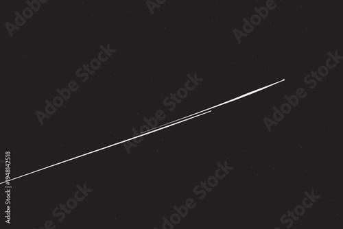 Realistic shooting star leaving vector background. A thin white trail line across the solid black starfield. 