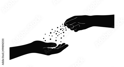 hands exchanging particles or seeds