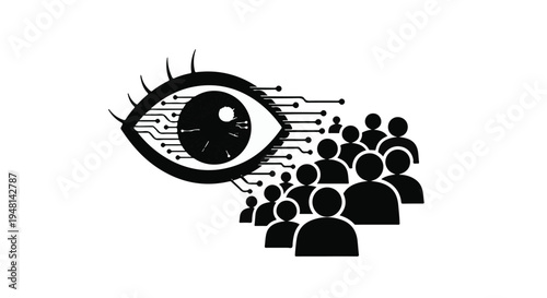 black silhouette eye watching people crowd surveillance