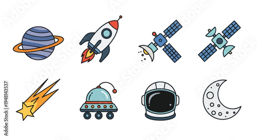 Space exploration icons and illustrations