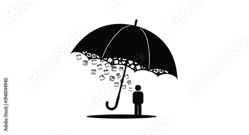man under umbrella protected from falling money