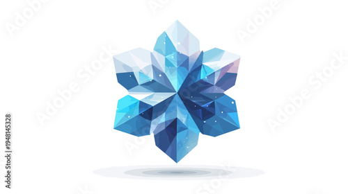 A geometric, crystalline six-pointed star, with shaded facets and sparkling flecks on a white backdrop