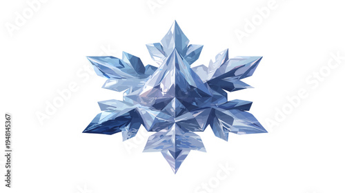 A digital illustration of a stylized, crystalline snowflake, featuring shades of blue and white on a clean background