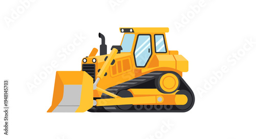 Bulldozer Vector Illustration, Flat Design, Construction Equipment for Projects