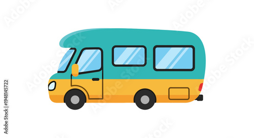Cartoon Camper Van Vector Illustration, Travel and Adventure Graphic for Design
