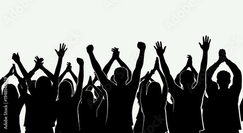 Group of people raising their hands.