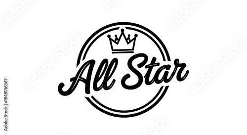 A black and white 'All Star' logo featuring a stylized crown icon above the text, enclosed within two concentric circles, conveying excellence and achievement.
