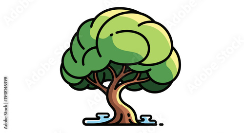 A cartoon tree with green leaves.