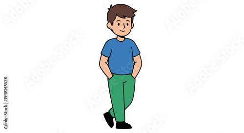 Cartoon man in casual clothing standing.